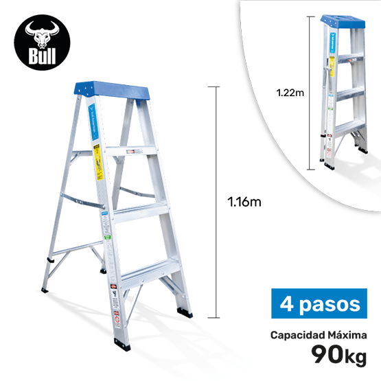 ESCALERA ALUMINIO TIJERA SIMPLE ACCESO 4P 90KG 1.22m ATS90-4III AMERICAN BULL - imagen 1