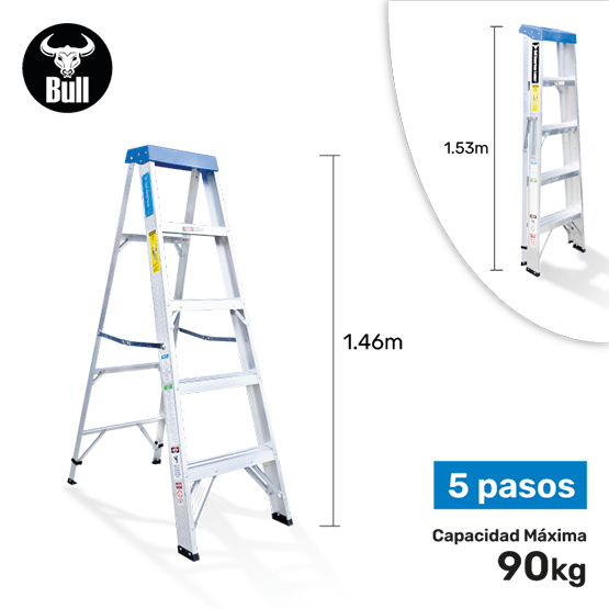 ESCALERA ALUMINIO TIJERA SIMPLE ACCESO 5P 90KG 1.53m ATS90-5III AMERICAN BULL - imagen 1