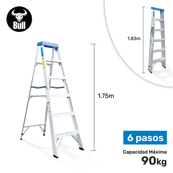 ESCALERA ALUMINIO TIJERA SIMPLE ACCESO 6P 90KG 1.83m ATS90-6III AMERICAN BULL