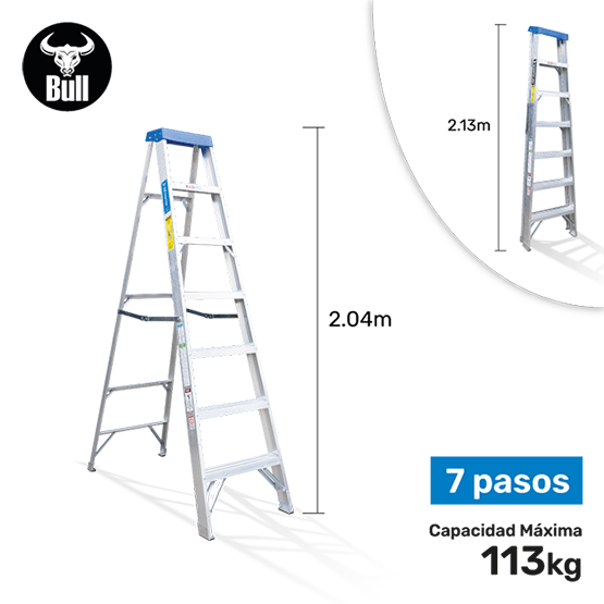 ESCALERA ALUMINIO TIJERA SIMPLE ACCESO 7P 113KG 2.13m ATS113-7I AMERICAN BULL - imagen 1