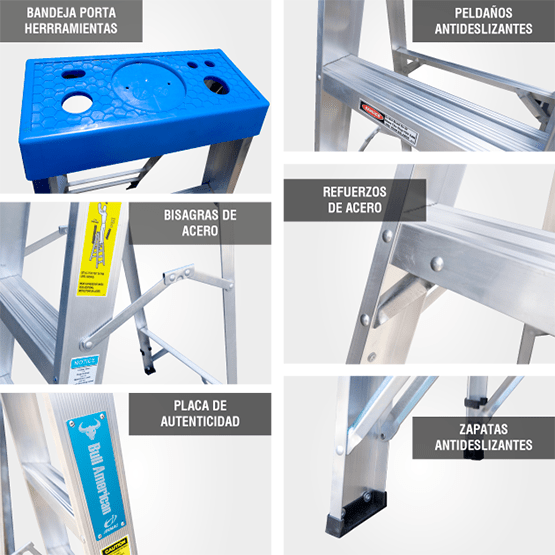 ESCALERA ALUMINIO TIJERA SIMPLE ACCESO 7P 113KG 2.13m ATS113-7I AMERICAN BULL - imagen 5