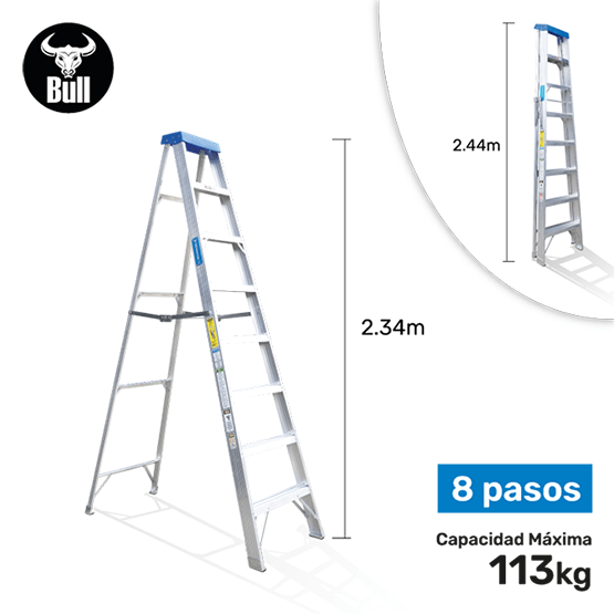 ESCALERA ALUMINIO TIJERA SIMPLE ACCESO 8P 113KG 2.44m ATS113-8I AMERICAN BULL