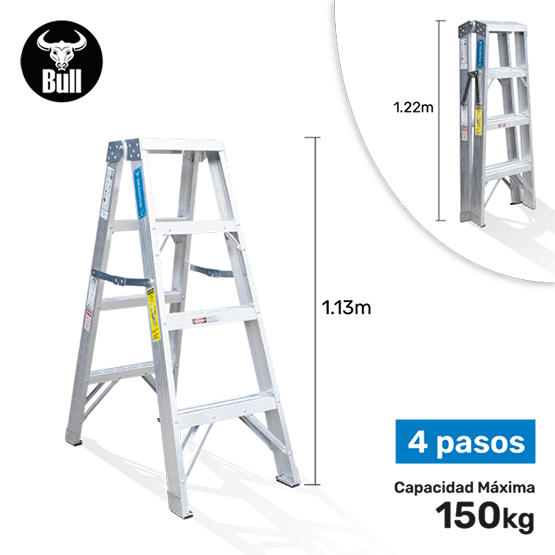 ESCALERA ALUMINIO TIJERA DOBLE ACCESO 4P 150KG 1.22m ATD150-4IA AMERICAN BULL