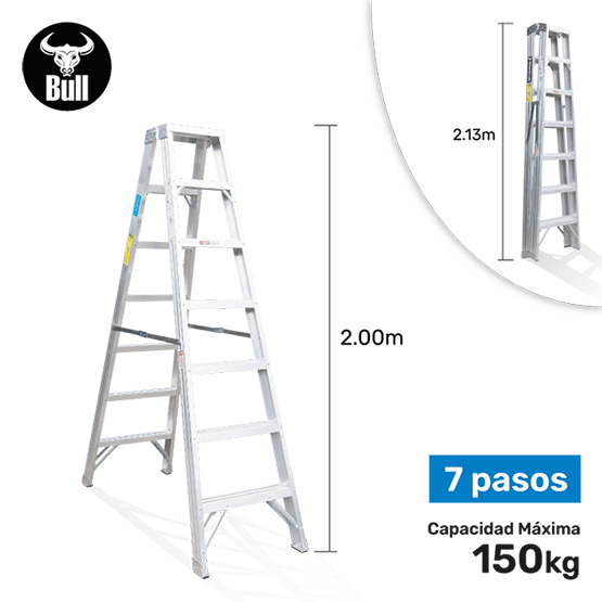 ESCALERA ALUMINIO TIJERA DOBLE ACCESO 7P 150KG 2.13m ATD150-7IA AMERICAN BULL - imagen 1