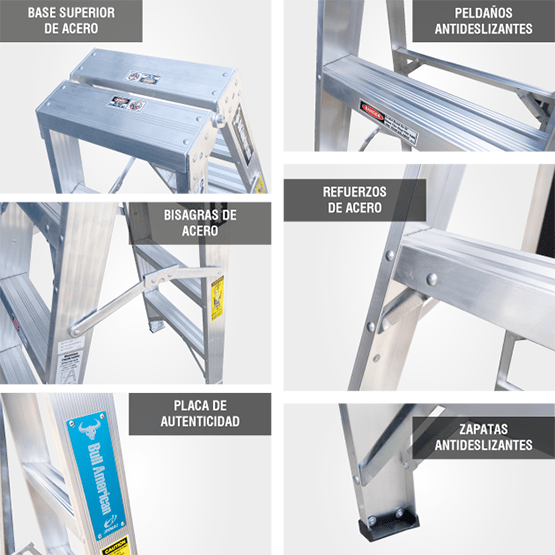 ESCALERA ALUMINIO TIJERA DOBLE ACCESO 7P 150KG 2.13m ATD150-7IA AMERICAN BULL - imagen 5