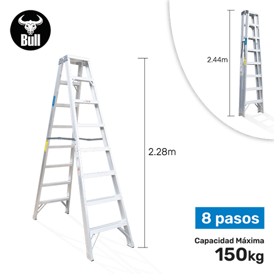 ESCALERA ALUMINIO TIJERA DOBLE ACCESO 8P 150KG 2.44m ATD150-8IA AMERICAN BULL - imagen 1