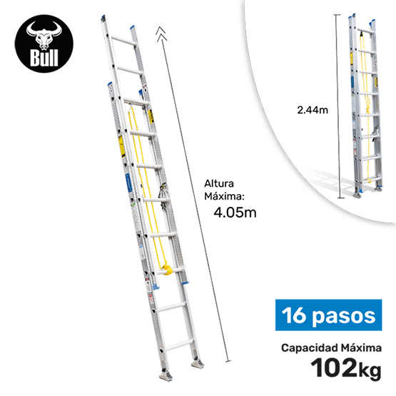 ESCALERA ALUMINIO TELESCOPICA 16P 102KG 4.05m ATT102-16II AMERICAN BULL