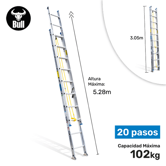 ESCALERA ALUMINIO TELESCOPICA 20P 102KG 5.28m ATT102-20II AMERICAN BULL