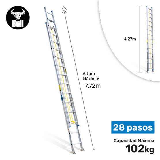 ESCALERA ALUMINIO TELESCOPICA 28P 102KG 7.72m ATT102-28II AMERICAN BULL