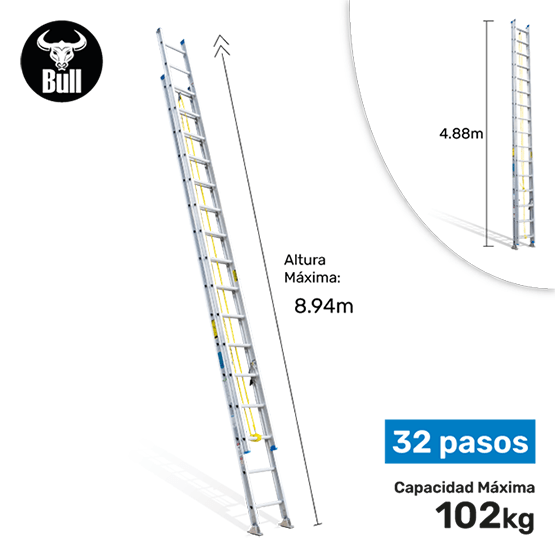 ESCALERA ALUMINIO TELESCOPICA 32P 102KG 8.94m ATT102-32II AMERICAN BULL - imagen 1