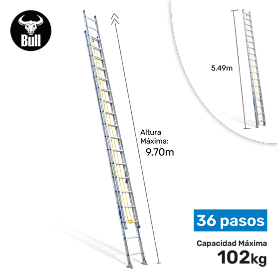 ESCALERA ALUMINIO TELESCOPICA 36P 102KG 9.70m ATT102-36II AMERICAN BULL
