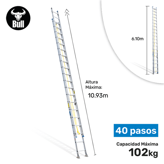ESCALERA ALUMINIO TELESCOPICA 40P 102KG 10.93m ATT102-40II AMERICAN BULL - imagen 1