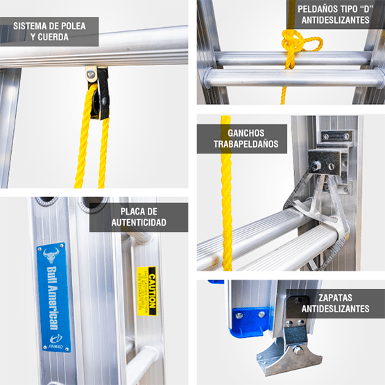 ESCALERA ALUMINIO TELESCOPICA 40P 102KG 10.93m ATT102-40II AMERICAN BULL - imagen 4