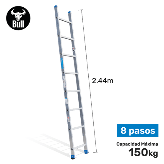 ESCALERA ALUMINIO TIPO ARRIMO 8P 150KG 2.44m AA150-8IA AMERICAN BULL - imagen 1