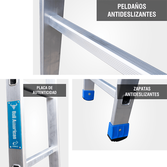 ESCALERA ALUMINIO TIPO ARRIMO 8P 150KG 2.44m AA150-8IA AMERICAN BULL - imagen 4