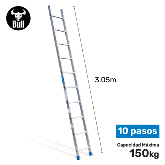 ESCALERA ALUMINIO TIPO ARRIMO 10P 150KG 3.05m AA150-10IA AMERICAN BULL - imagen 1
