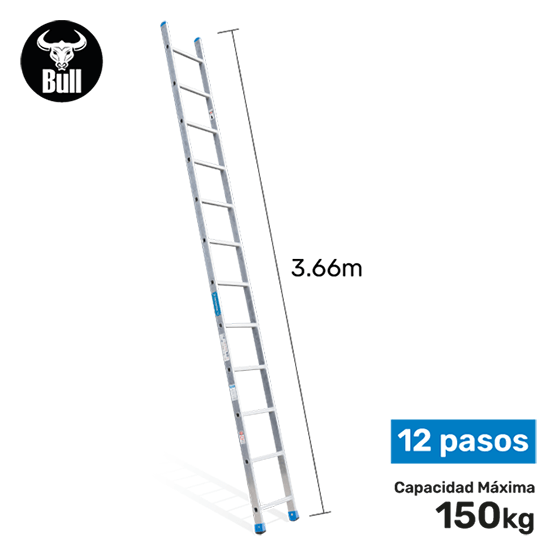 ESCALERA ALUMINIO TIPO ARRIMO 12P 150KG 3.66m AA150-12IA AMERICAN BULL - imagen 1