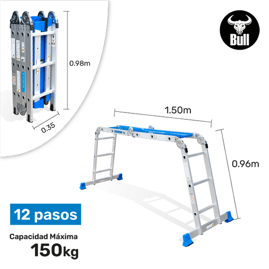 ESCALERA ALUMINIO MULTIUSOS + PLATAFORMA 12P 150KG AM150-12IA+P AMERICAN BULL - imagen 2