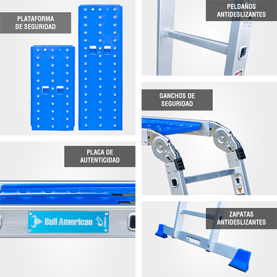 ESCALERA ALUMINIO MULTIUSOS + PLATAFORMA 12P 150KG AM150-12IA+P AMERICAN BULL - imagen 8