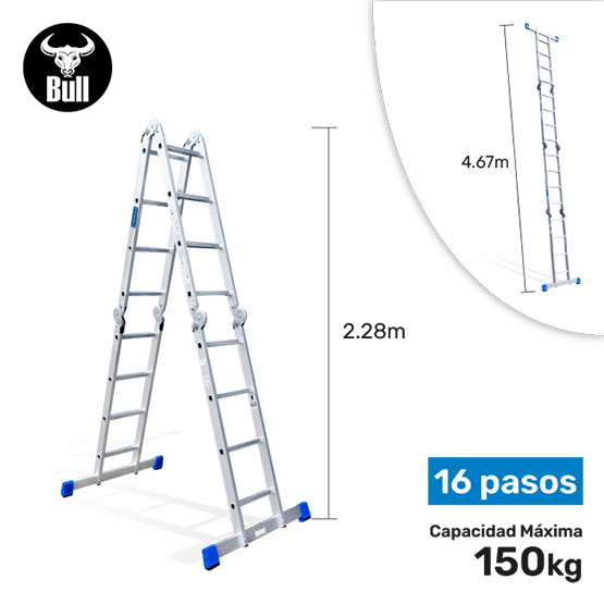 ESCALERA ALUMINIO MULTIUSOS 16P 150KG AM150-16IA AMERICAN BULL - imagen 1
