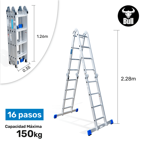 ESCALERA ALUMINIO MULTIUSOS 16P 150KG AM150-16IA AMERICAN BULL - imagen 2