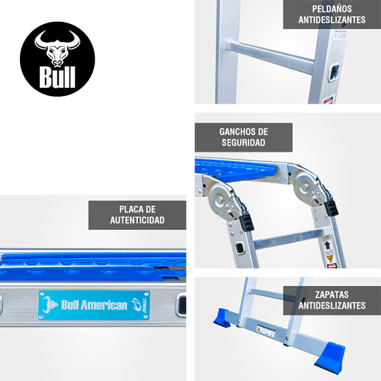 ESCALERA ALUMINIO MULTIUSOS 16P 150KG AM150-16IA AMERICAN BULL - imagen 6