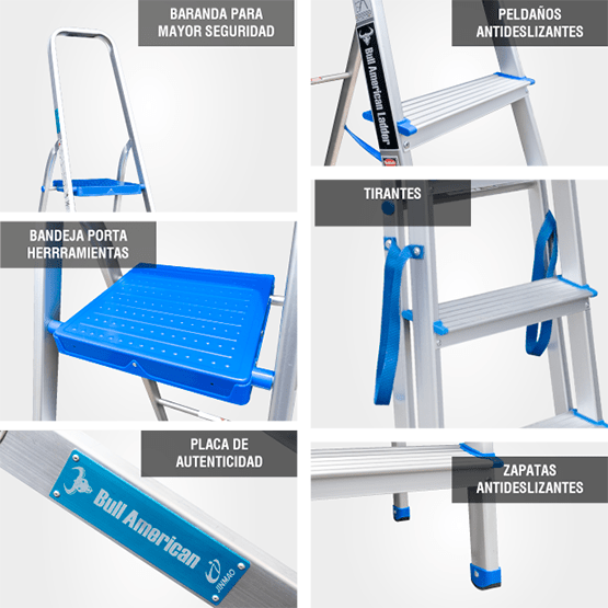 ESCALERA ALUMINIO TIPO BANQUETA 2P 150KG 0.40m AB150-2IA AMERICAN BULL - imagen 5