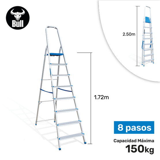 ESCALERA ALUMINIO TIPO BANQUETA 8P 150KG 1.72m AB150-8IA AMERICAN BULL - imagen 1
