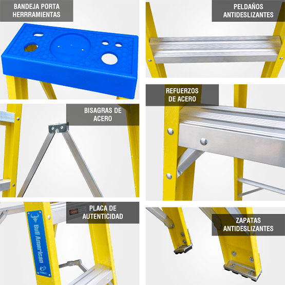 ESCALERA FIBRA SIMPLE ACCESO 8P 113KG 2.44m FTS113-8I AMERICAN BULL - imagen 5