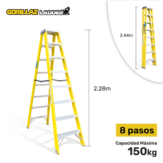 ESCALERA FIBRA TIJERA DOBLE ACCESO 8P 150KG 2.44m FTD150-8IA AMERICAN BULL - imagen 1