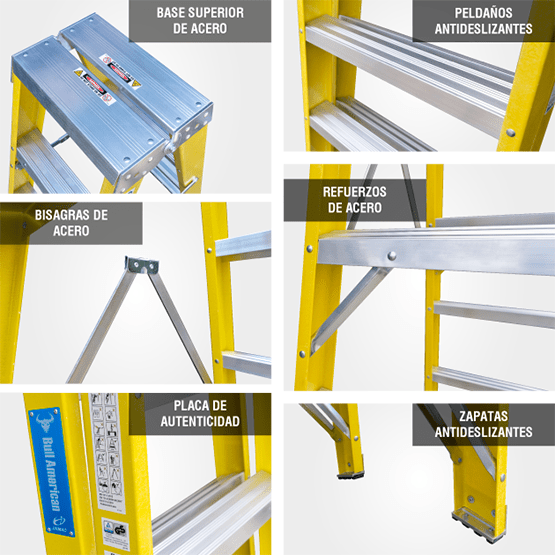 ESCALERA FIBRA TIJERA DOBLE ACCESO 8P 150KG 2.44m FTD150-8IA AMERICAN BULL - imagen 5