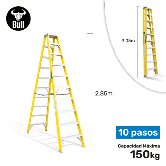 ESCALERA FIBRA TIJERA DOBLE ACCESO 10P 150KG 3.05m FTD150-10IA AMERICAN BULL