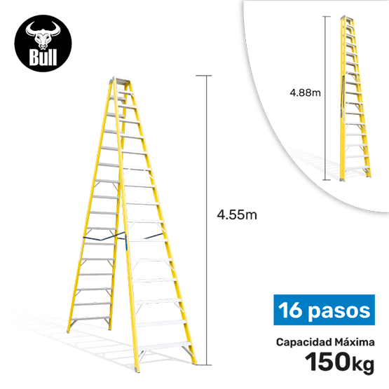 ESCALERA FIBRA TIJERA DOBLE ACCESO 16P 150KG 4.88m FTD150-16IA AMERICAN BULL