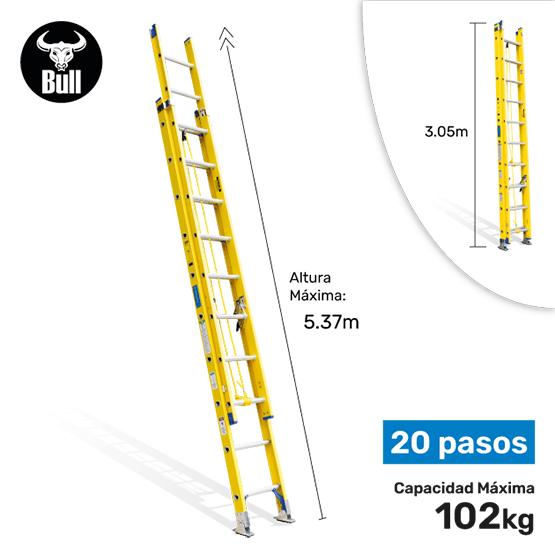 ESCALERA FIBRA TELESCOPICA 20P 102KG 5.37m FTT102-20II AMERICAN BULL