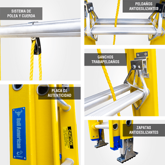 ESCALERA FIBRA TELESCOPICA 20P 102KG 5.37m FTT102-20II AMERICAN BULL - imagen 4