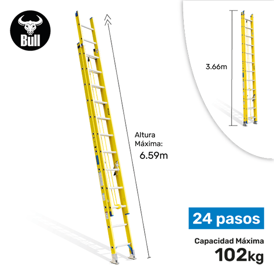 ESCALERA FIBRA TELESCOPICA 24P 102KG 6.59m FTT102-24II AMERICAN BULL