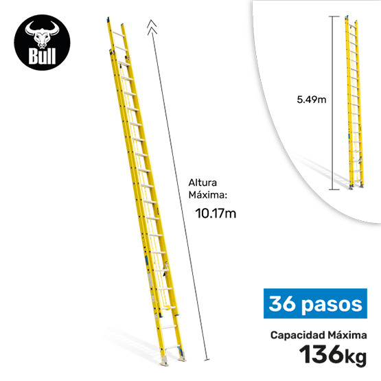 ESCALERA FIBRA TELESCOPICA 36P 136KG 10.17m FTT136-36IA AMERICAN BULL