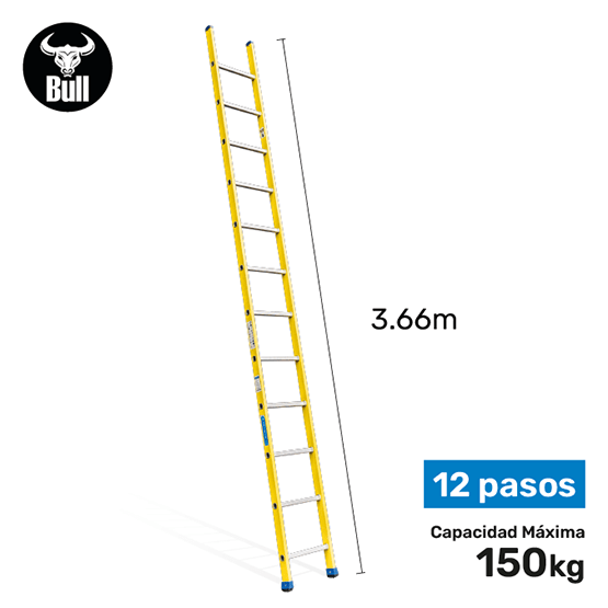 ESCALERA FIBRA TIPO ARRIMO 12P 150KG 3.66m FA150-12IA AMERICAN BULL