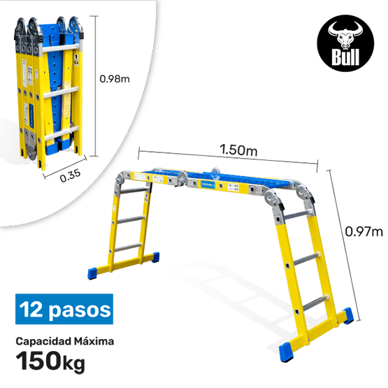 ESCALERA FIBRA MULTIUSOS + PLATAFORMA 12P 150KG FM150-12IA+P AMERICAN BULL - imagen 1