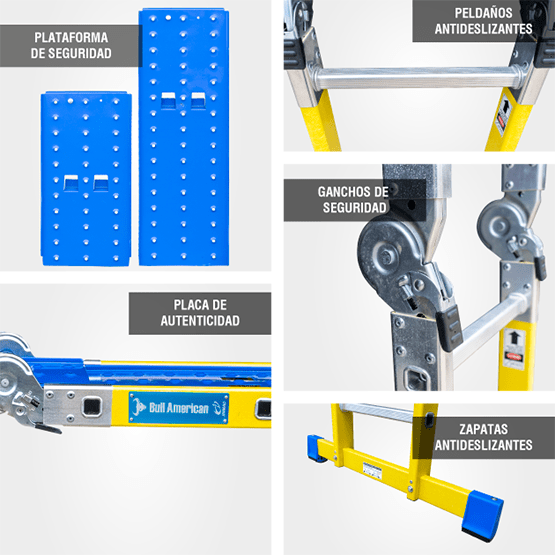 ESCALERA FIBRA MULTIUSOS + PLATAFORMA 12P 150KG FM150-12IA+P AMERICAN BULL - imagen 8