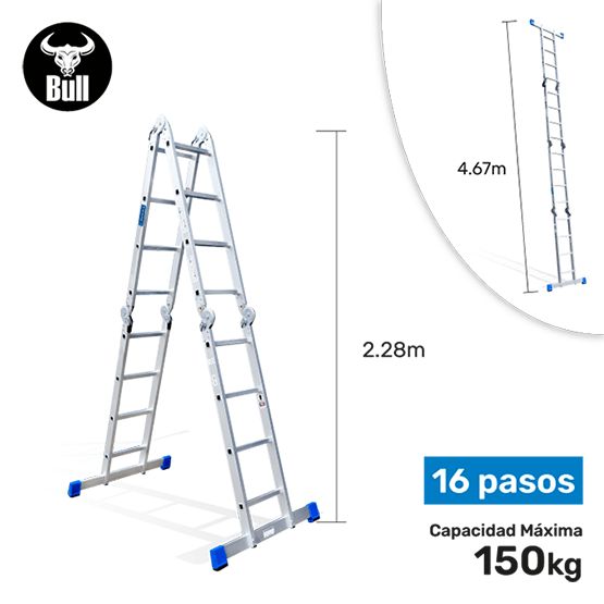 ESCALERA ALUMINIO MULTIUSOS + PLATAFORMA 16P 150KG AM150-16IA+P AMERICAN BULL