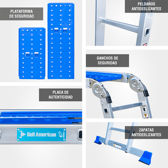 ESCALERA ALUMINIO MULTIUSOS + PLATAFORMA 16P 150KG AM150-16IA+P AMERICAN BULL - imagen 8