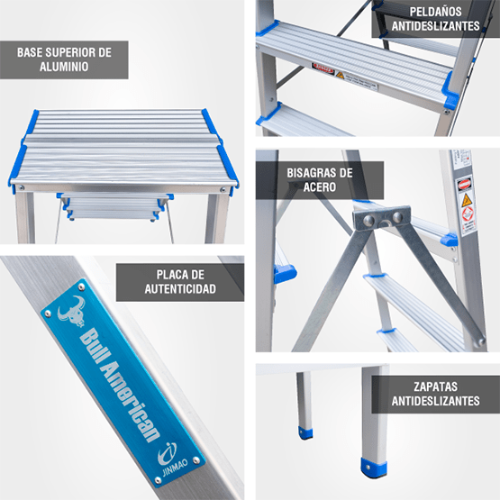 ESCALERA ALUMINIO TIPO BANQUETA DOBLE 4P 150KG 0.88m ABD150-4IA AMERICAN BULL - imagen 5