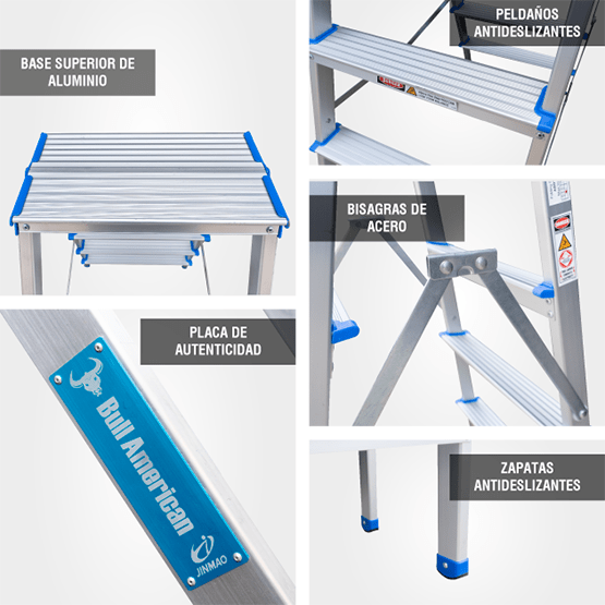 ESCALERA ALUMINIO TIPO BANQUETA DOBLE 5P 150KG 1.11m ABD150-5IA AMERICAN BULL - imagen 5