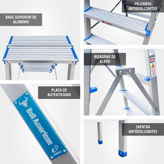 ESCALERA ALUMINIO TIPO BANQUETA DOBLE 6P 150KG 1.32m ABD150-6IA AMERICAN BULL - imagen 5