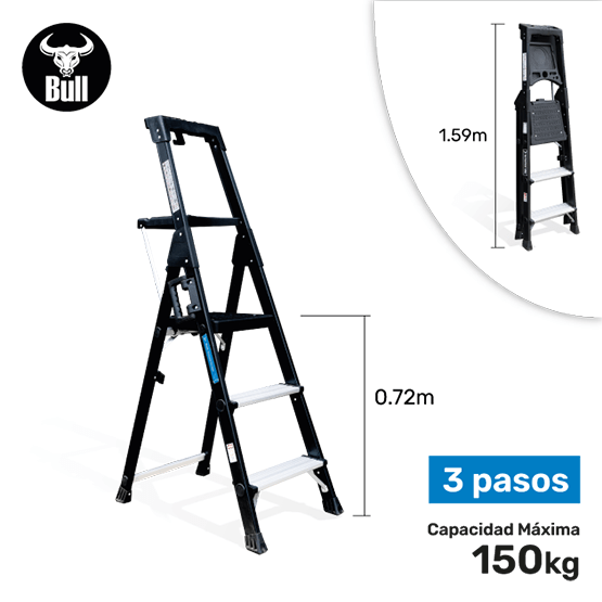 ESCALERA ALUMINIO PORTÁTIL HIGH QUALITY 3P 150KG 0.72m APHQ150-3IA AMERICAN BULL