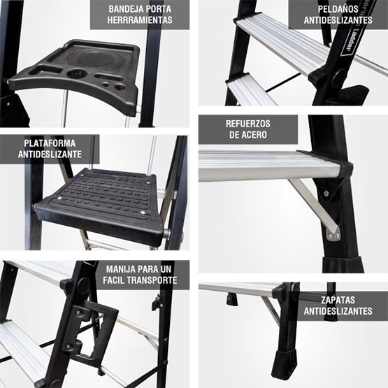ESCALERA ALUMINIO PORTÁTIL HIGH QUALITY 3P 150KG 0.72m APHQ150-3IA AMERICAN BULL - imagen 5