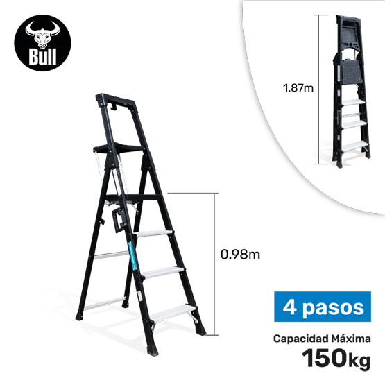 ESCALERA ALUMINIO PORTÁTIL HIGH QUALITY 4P 150KG 0.98m APHQ150-4IA AMERICAN BULL