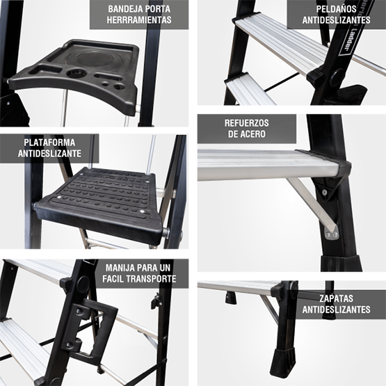 ESCALERA ALUMINIO PORTÁTIL HIGH QUALITY 4P 150KG 0.98m APHQ150-4IA AMERICAN BULL - imagen 5