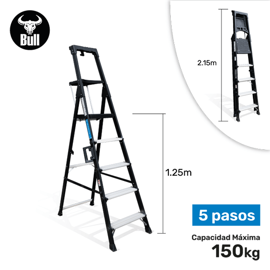 ESCALERA ALUMINIO PORTÁTIL HIGH QUALITY 5P 150KG 1.25m APHQ150-5IA AMERICAN BULL